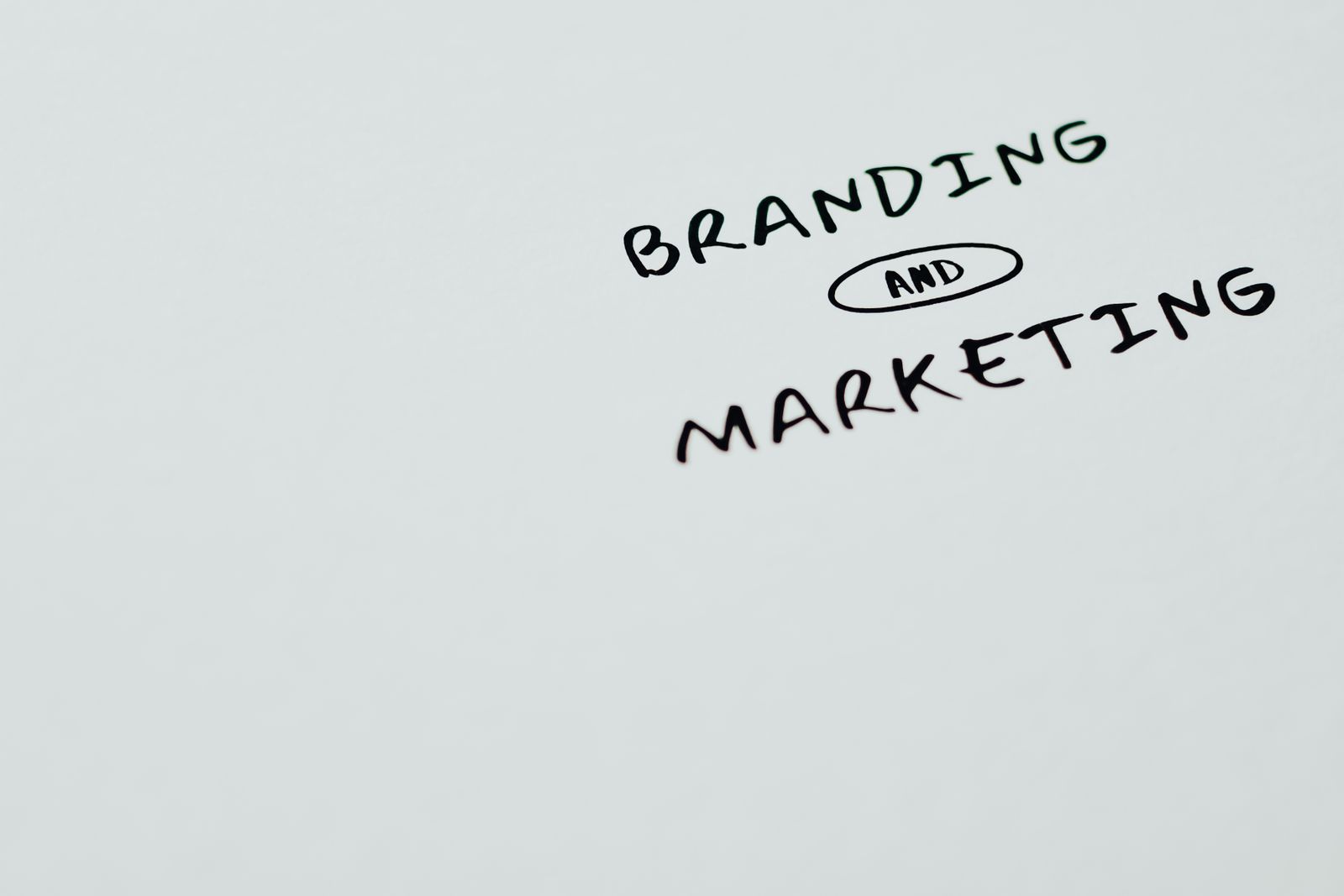 Illustrative photo of branding and marketing text on a white surface